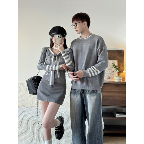 情侶裝秋冬2025新款ins法式復古學院風毛衣韓版顯瘦海軍領針織衫