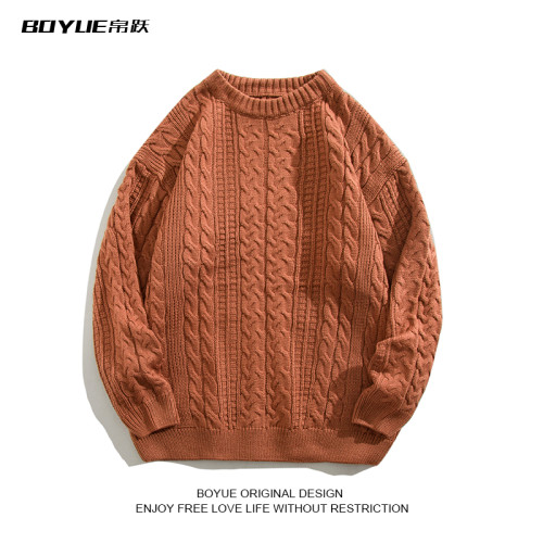 BOYUE帛躍麻花毛衣保暖港風慵懶風日系復古針織衫上衣2022新款潮