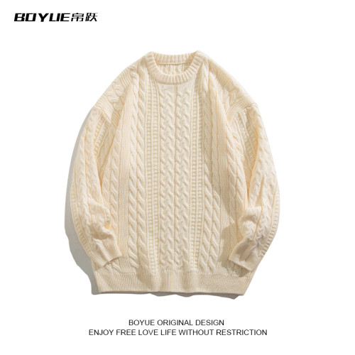 BOYUE帛躍麻花毛衣保暖港風慵懶風日系復古針織衫上衣2022新款潮