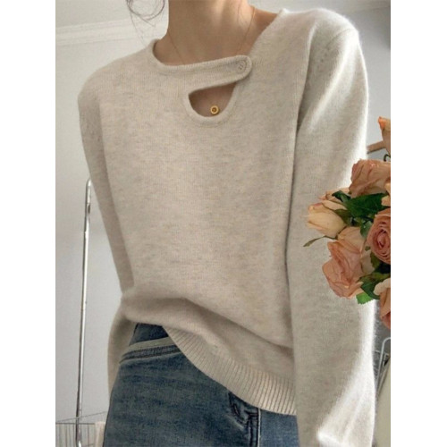 浣熊絨套頭毛衣女春秋季設計感小衆慵懶風加厚內搭打底針織衫上衣