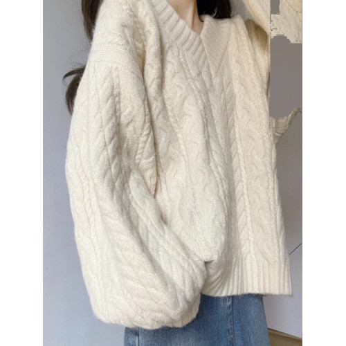 寬松v領慵懶風毛衣女裝秋冬2025新款爆款設計感麻花針織上衣潮 寬松v領慵懶風毛衣女裝秋冬2025新款爆款設計感麻花針織上衣潮