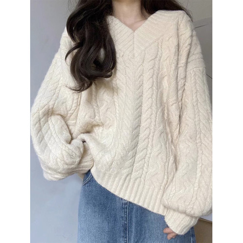 寬松v領慵懶風毛衣女裝秋冬2025新款爆款設計感麻花針織上衣潮 寬松v領慵懶風毛衣女裝秋冬2025新款爆款設計感麻花針織上衣潮