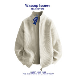 WASSUP ISSUE韓版重磅雙拉鍊高領簡約針織開衫秋冬慵懶風毛衣外套