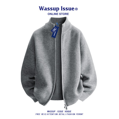 WASSUP ISSUE韓版重磅雙拉鍊高領簡約針織開衫秋冬慵懶風毛衣外套
