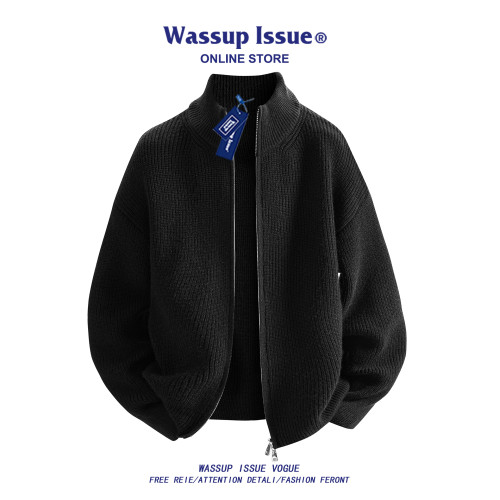 WASSUP ISSUE韓版重磅雙拉鍊高領簡約針織開衫秋冬慵懶風毛衣外套