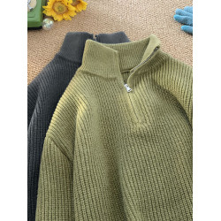 半拉鍊高領套頭毛衣男冬季cityboy日系慵懶風上衣百搭情侶針織衫