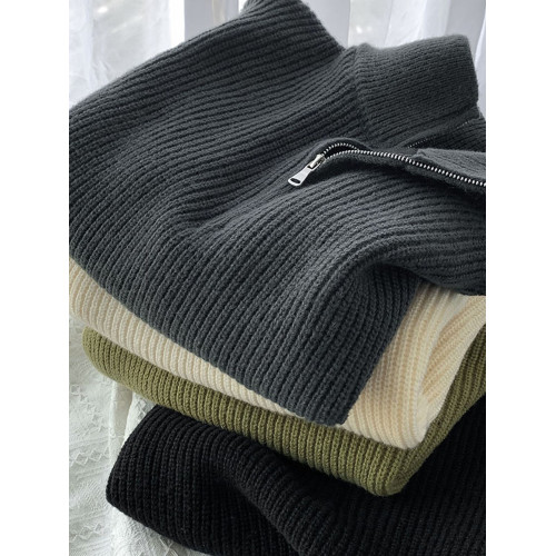 半拉鍊高領套頭毛衣男冬季cityboy日系慵懶風上衣百搭情侶針織衫