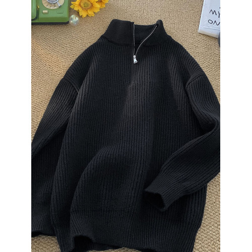 半拉鍊高領套頭毛衣男冬季cityboy日系慵懶風上衣百搭情侶針織衫