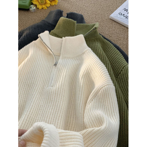 半拉鍊高領套頭毛衣男冬季cityboy日系慵懶風上衣百搭情侶針織衫