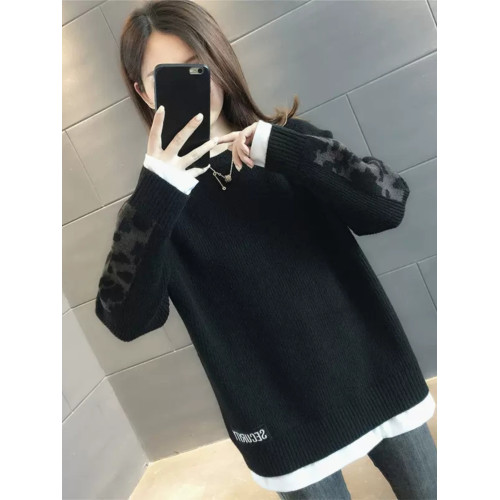 中長款假兩件毛衣女2025秋冬新款爆款寬松時尚加厚針織打底衫冬季 中長款假兩件毛衣女2025秋冬新款爆款寬松時尚加厚針織打底衫冬季