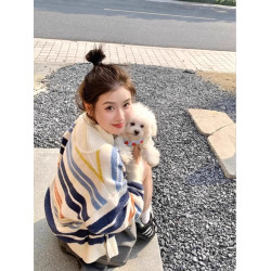 美式立領彩虹條紋拉鍊開衫毛衣女2025年秋冬針織復古上衣慵懶外套