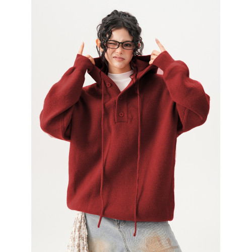 BWKA重磅500g慵懶風連帽針織衫女男秋季復古寬松cleanfit毛衣外套