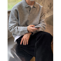 Bcvvlcvv polo領毛衣男秋冬季韓版潮流休閒長袖翻領針織衫高級感