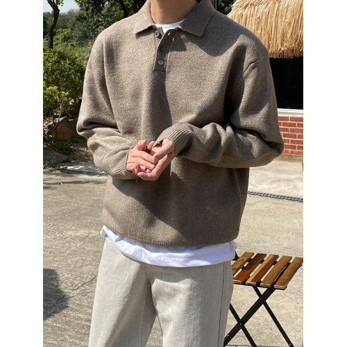 Bcvvlcvv polo領毛衣男秋冬季韓版潮流休閒長袖翻領針織衫高級感