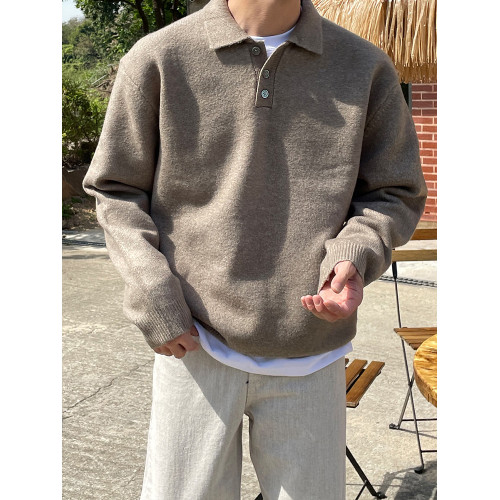 Bcvvlcvv polo領毛衣男秋冬季韓版潮流休閒長袖翻領針織衫高級感