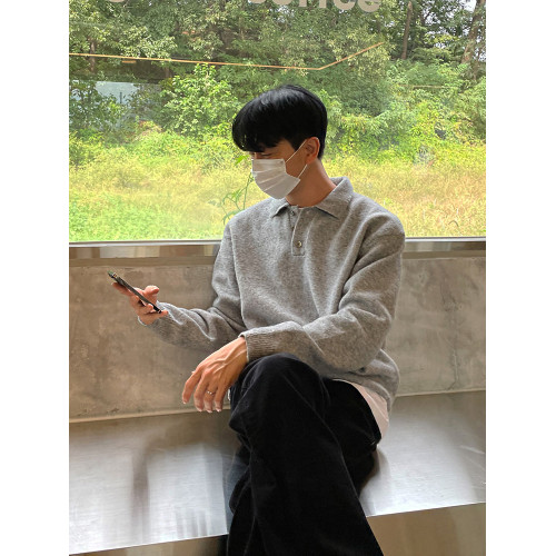 Bcvvlcvv polo領毛衣男秋冬季韓版潮流休閒長袖翻領針織衫高級感