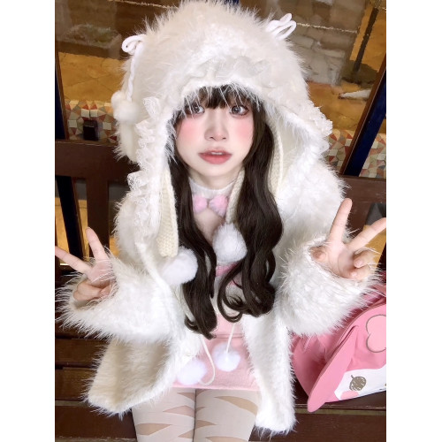 日牌玉子屋原創*純情兔*手作白月光可愛耳朵厚保暖針織毛絨外套 日牌玉子屋原創*純情兔*手作白月光可愛耳朵厚保暖針織毛絨外套