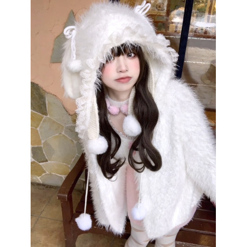 日牌玉子屋原創*純情兔*手作白月光可愛耳朵厚保暖針織毛絨外套 日牌玉子屋原創*純情兔*手作白月光可愛耳朵厚保暖針織毛絨外套