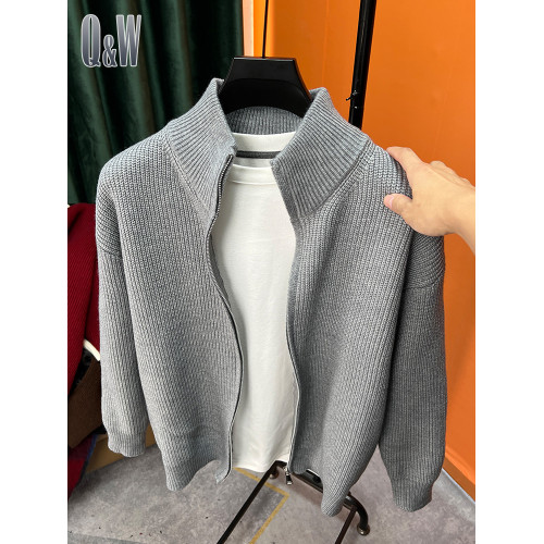 百搭純色拉鍊開衫男針織衫秋冬季爆款修身毛衣外套男立領半高外搭