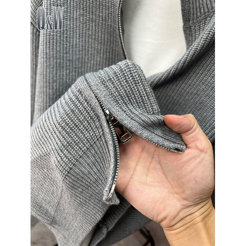 百搭純色拉鍊開衫男針織衫秋冬季爆款修身毛衣外套男立領半高外搭