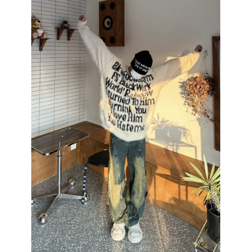 Mars美式潮牌字母提花圓領情侶毛衣秋冬小衆針織衫上衣網紅同款