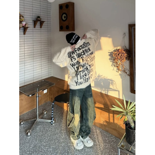 Mars美式潮牌字母提花圓領情侶毛衣秋冬小衆針織衫上衣網紅同款