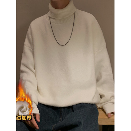 東北零下40度毛衣加絨加厚保暖白色高領針織衫男冬季抗寒情侶外套