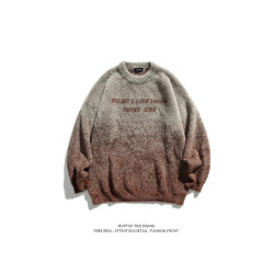 WHXS秋冬復古重磅仿貂毛漸變字母毛衣男潮牌bf慵懶風情侶毛衣