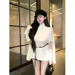 設計感半高領披肩鬭篷針織毛衣女秋季2025新款寬鬆中長款顯瘦上衣