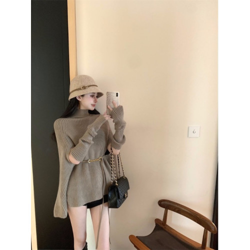 設計感半高領披肩鬭篷針織毛衣女秋季2025新款寬鬆中長款顯瘦上衣