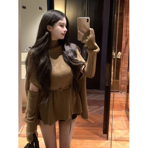 設計感半高領披肩鬭篷針織毛衣女秋季2025新款寬鬆中長款顯瘦上衣