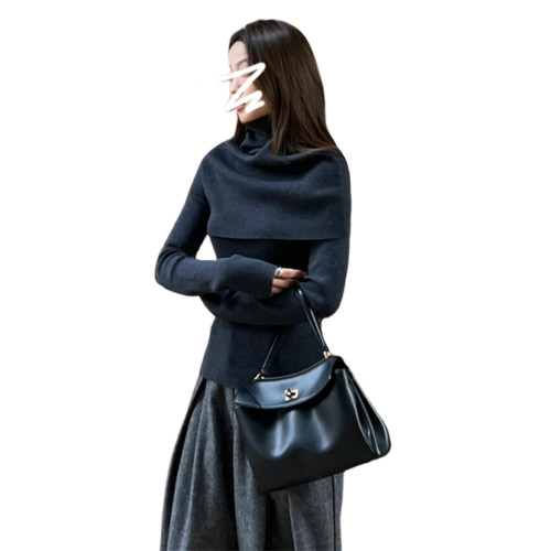 高領鬭篷毛衣女秋冬季2025新款慵懶風高級感內搭針織上衣兩件套裝