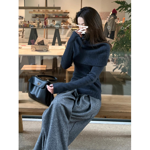 高領鬭篷毛衣女秋冬季2025新款慵懶風高級感內搭針織上衣兩件套裝
