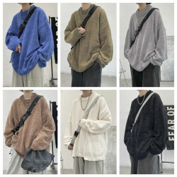 雪尼爾毛衣男秋冬季加厚ins潮流寬松圓領針織衫慵懶港風線衣外套