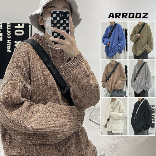 雪尼爾毛衣男秋冬季加厚ins潮流寬松圓領針織衫慵懶港風線衣外套