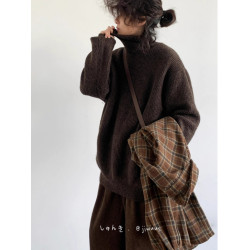 日系中性美拉德基礎款純色毛衣男女秋冬寬松高領百搭套頭針織上衣