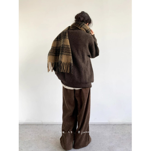 日系中性美拉德基礎款純色毛衣男女秋冬寬松高領百搭套頭針織上衣