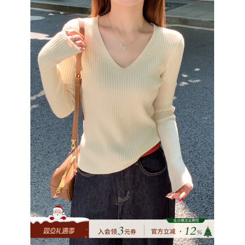 蘇三三 v領毛衣女秋冬高級感針織衫2025新款春秋外穿內搭打底上衣