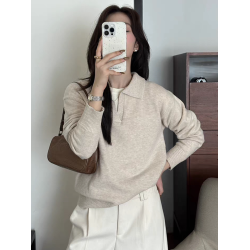 灰色翻領毛衣女內搭針織衫2025秋冬新款慵懶風POLO打底衫韓系上衣