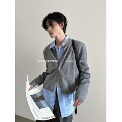 VERY FEWEST 時髦假兩件撞色拼接針織衫男女秋季慵懶短款開衫毛衣