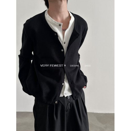 VERY FEWEST 時髦假兩件撞色拼接針織衫男女秋季慵懶短款開衫毛衣 VERY FEWEST 時髦假兩件撞色拼接針織衫男女秋季慵懶短款開衫毛衣