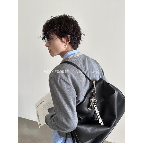 VERY FEWEST 時髦假兩件撞色拼接針織衫男女秋季慵懶短款開衫毛衣 VERY FEWEST 時髦假兩件撞色拼接針織衫男女秋季慵懶短款開衫毛衣