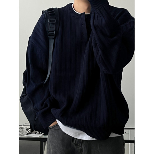 SSUMENAM「老錢新貴  亨利領」紋理毛衣男秋季寬松休閒長袖針織衫