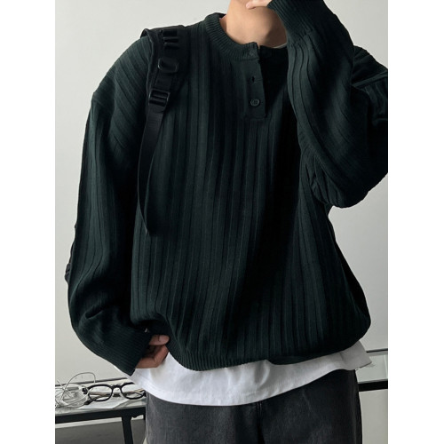 SSUMENAM「老錢新貴  亨利領」紋理毛衣男秋季寬松休閒長袖針織衫