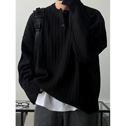 SSUMENAM「老錢新貴  亨利領」紋理毛衣男秋季寬松休閒長袖針織衫