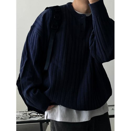 SSUMENAM「老錢新貴  亨利領」紋理毛衣男秋季寬松休閒長袖針織衫