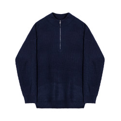 半高領拉鍊針織衫男美式復古寬松落肩長袖t恤慵懶風套頭毛衣外套