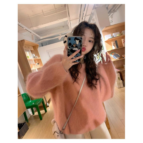 法式毛絨絨溫柔毛衣女2024冬季保暖新款氛圍感上衣粉色加厚針織衫