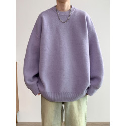 復古毛衣男秋季新款潮牌寬松ins簡約純色圓領針織衫慵懶情侶外套