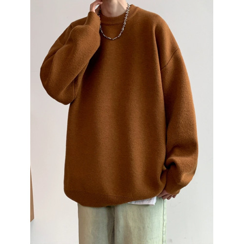 復古毛衣男秋季新款潮牌寬松ins簡約純色圓領針織衫慵懶情侶外套